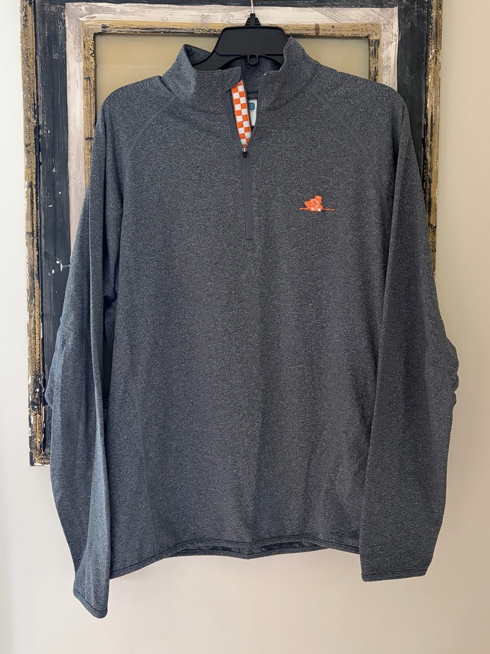 Men's Quarter-Zip Performance Pullover - Gray with Orange Logo